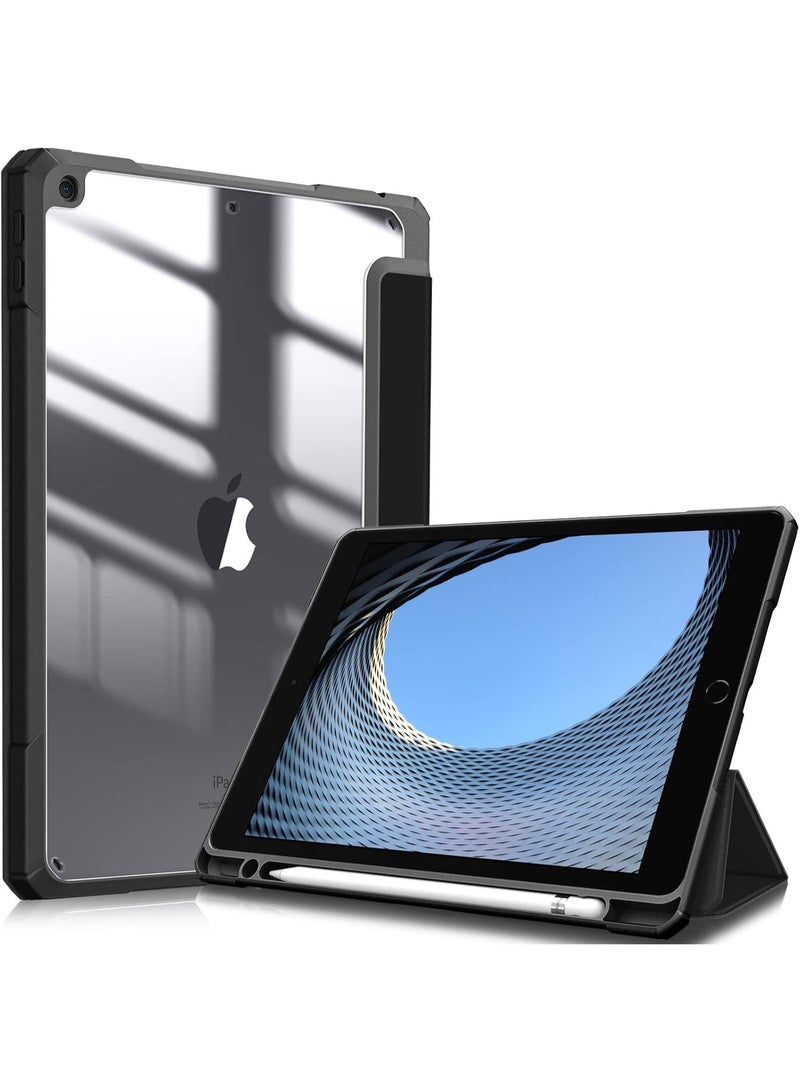 حافظة هجينة متوافقة مع iPad من الجيل التاسع/الثامن/السابع (طراز 2021/2020/2019، 10.2 بوصة) - غطاء مقاوم للصدمات مع غلاف خلفي شفاف وممسك أقلام، وظيفة الاستيقاظ/السكون التلقائي - Image 1